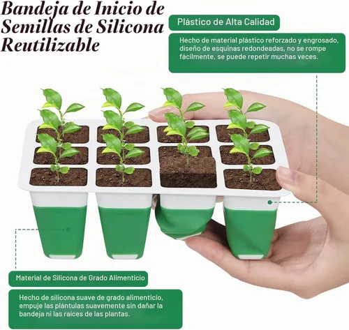 Vista 4 de Mckanti Juego de 4 bandejas de inicio de semillas de riego automático con luz de crecimiento, kit de germinación de semillas reutilizables