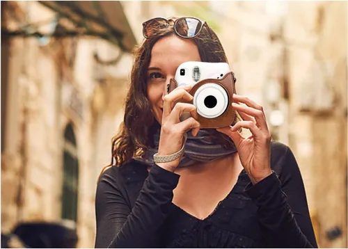 Vista 5 de Rieibi Funda de piel sintética Mini 7+, funda protectora para cámara instantánea Fujifilm Instax Mini 7+ con correa de hombro ajustable