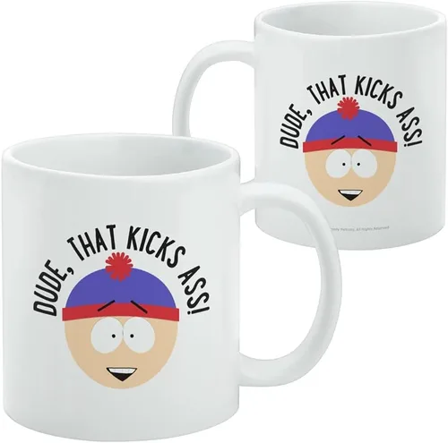 Vista 2 de South Park Stan That Kicks A** - Taza de café de cerámica, novedosa taza de regalo para café, té y bebidas calientes, 11 onzas, color blanco
