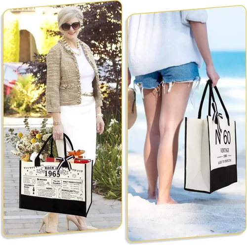 Vista 6 de YeohJoy Regalos de 60 cumpleaños para mujeres, bolsa de lona para viaje, regalos únicos de 60 años para su esposa, hermana, mamá, tía, amigas, bolso