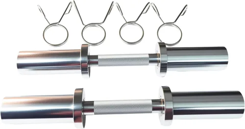 Vista 7 de qibylift - Juego de 2 mancuernas olímpicas Barras de mancuernas cargables, para placas de peso de 2 pulgadas, barra cromada de 16 pulgadas