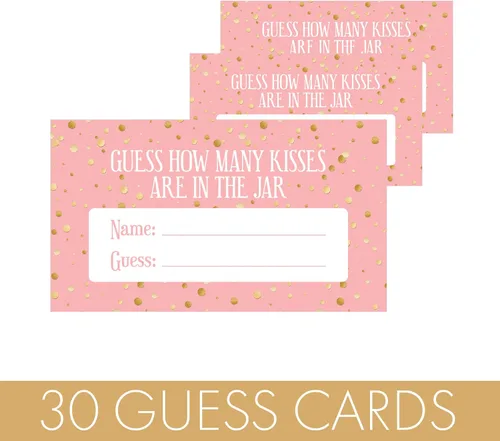 Vista 2 de DISTINCTIVS Juego de Baby Shower Cuántos Besos - Rosa y Oro (cartas adicionales)