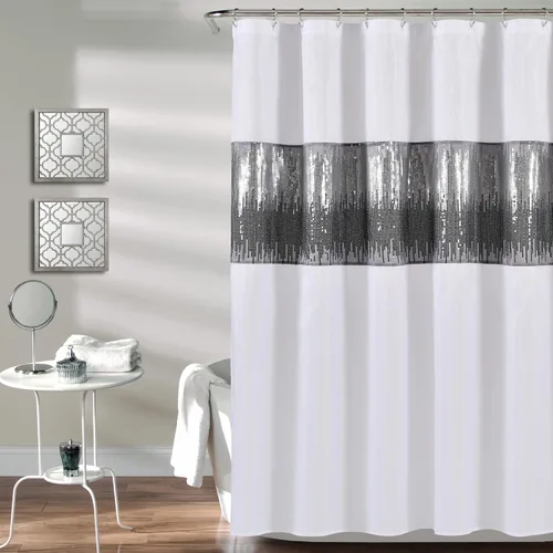 Vista 16 de Lush Decor Cortina de Ducha Night Sky, Individual, 72" An x 72" L, Negro - Cortina de Ducha con Lentejuelas - Cortina de Baño Brillante de Bloques