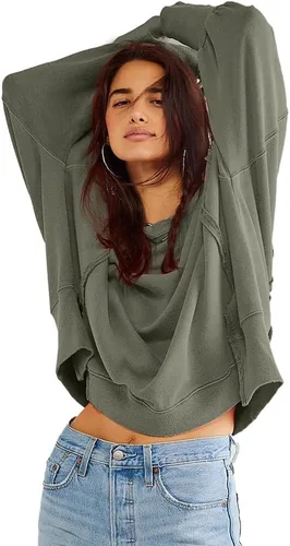 Vista 5 de Beaully Sudaderas de gran tamaño para mujer, cuello redondo, manga larga, abertura lateral, suéter casual para otoño