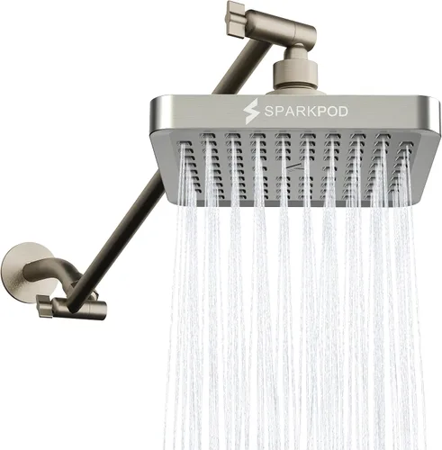 Vista 16 de SparkPod Cabezal de ducha tipo lluvia cuadrado con brazo de extensión, cabezal de ducha de altura ajustable con rendimiento de alta presión, fácil