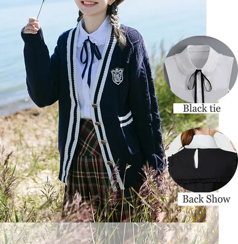 Vista 3 de GUZOSJO Camisa de cuello desmontable de marinero, media blusa de Dickey para damas y niñas