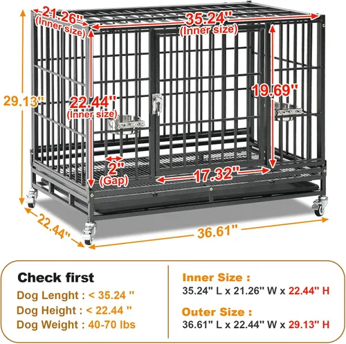 Vista 9 de Homey Pet Jaula apilable para perros de 36 pulgadas, resistente e indestructible, a prueba de escape, con 4 ruedas con bloqueo, bandeja extraíble