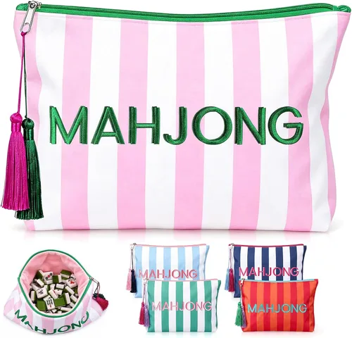 Vista 8 de Gilprop Bolsa de azulejos Mahjong a rayas, rojo y naranja, estándar