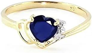 Vista 2 de Galaxy Gold GG Anillo de oro de 14 quilates con diamantes auténticos y zafiro natural en forma de corazón