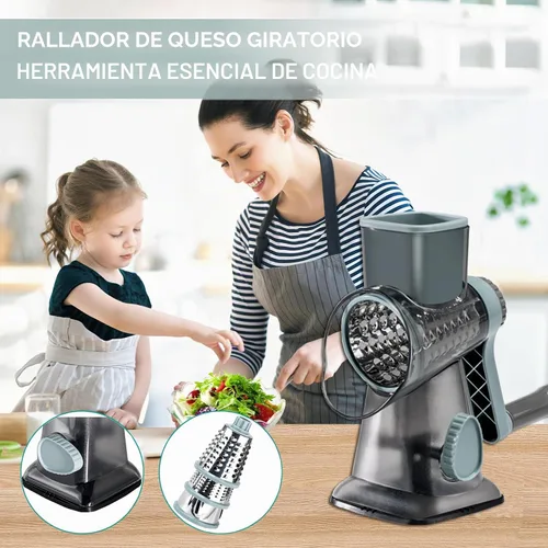 Vista 7 de Rallador de queso con asa, rallador de queso giratorio manual multifuncional - rallador de queso corta fácilmente zanahorias, papas, verduras