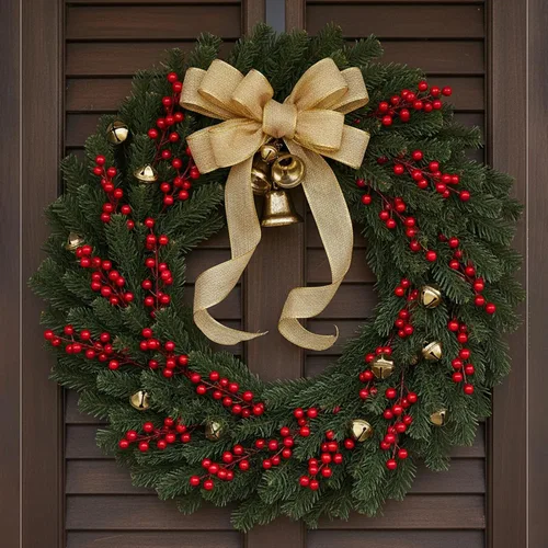 Vista 7 de Decoraciones navideñas para el hogar, interiores, ramas de pino artificial de hoja perenne con tallos de bayas rojas para árboles de Navidad 50