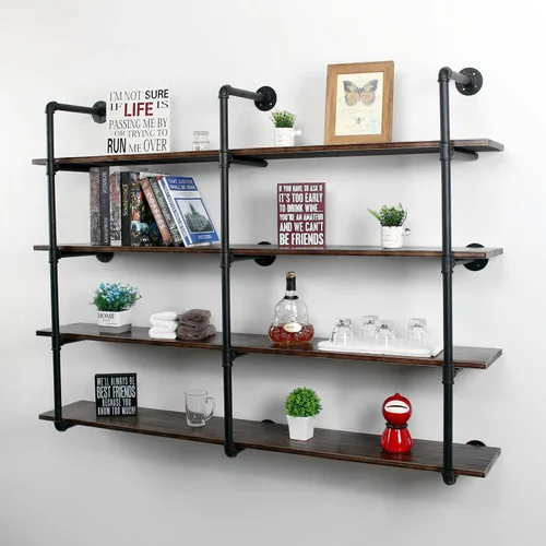 Vista 8 de MBQQ Estante industrial de tubo retro de 24 pulgadas de 2 niveles montado en la pared, estantes flotantes rústicos, estantes de bar de cocina