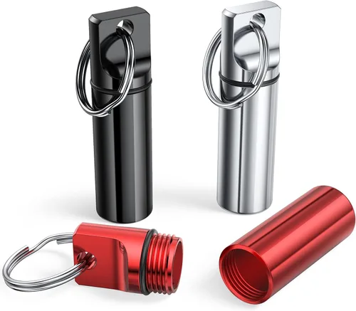 Vista 7 de Pequeño llavero de bolsillo para pastilleros (paquete de 3), mini organizador de píldoras portátil de aleación de aluminio para bolso, pastillero