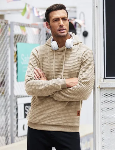 Vista 2 de COOFANDY - Sudadera con capucha para hombre, casual, de manga larga, con cordón ajustable y tejido de punto de gofre