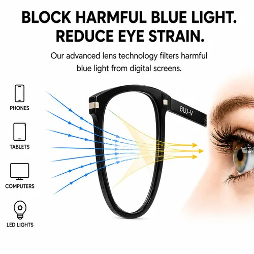 Vista 3 de Blu-V Specs Gafas de bloqueo de luz azul, Negro