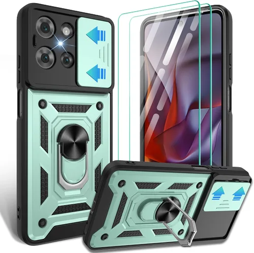 Vista 19 de Gritup Funda para Moto G Stylus 5G-2021 con cubierta deslizante para cámara 1 paquete de protectores de pantalla HD Soporte de metal giratorio