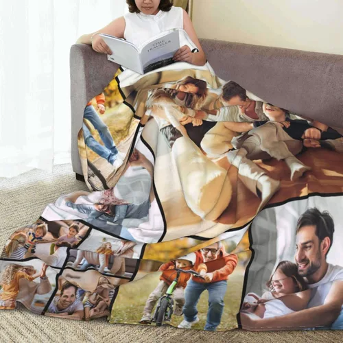 Vista 2 de Manta personalizada con fotos, texto, manta personalizada con fotos para adultos, niños, parejas, para el día del padre, cumpleaños, Navidad, San