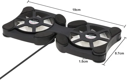 Vista 2 de QUZHI Mini portátil plegable plegable USB ventilador dual enfriador almohadilla de enfriamiento para PC portátil portátil 7