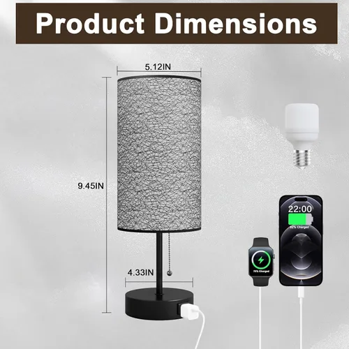 Vista 4 de Lámpara de mesa YIDPU para dormitorio, lámpara de mesita de noche para cabecera con tomas de corriente AC, lámpara de escritorio LED ajustable de 3