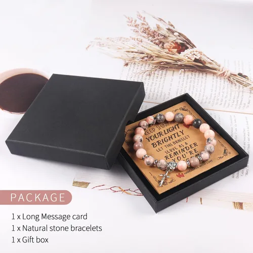 Vista 8 de GVUSMIL Pulseras inspiradoras de cumpleaños para profesoras, regalos para mujeres, pulseras de piedra curativa de la naturaleza, regalos