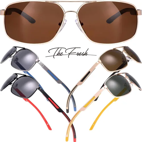 Vista 12 de The Fresh Gafas de sol polarizadas con marco de metal retro clásico, gafas de sol rectangulares