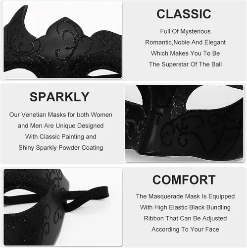 Vista 3 de Máscara veneciana para hombres y parejas, máscara veneciana para Halloween, Mardi Gras, fiesta, baile de graduación
