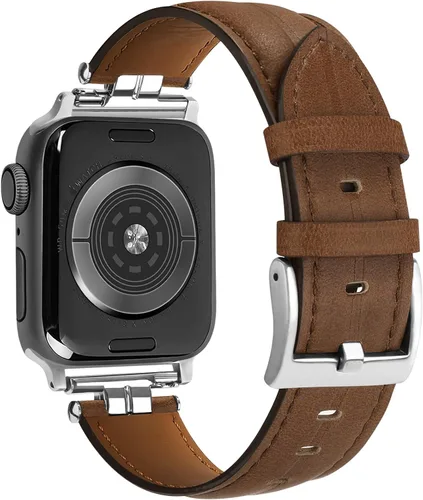 Vista 7 de Correa de cuero compatible con correas de Apple Watch para hombres de 38/40/41/42/44/45/46/1.929 in, correa de cuero genuino para iWatch Series 10