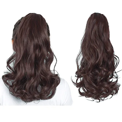 Vista 69 de Extensiones de cola de caballo, extensiones de cabello de cola de caballo con clip de garra marrón oscuro para mujer, pieza de cabello rizado