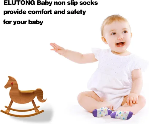 Vista 6 de ELUTONG Calcetines antideslizantes para bebés, calcetines antideslizantes para el tobillo, calcetines para niños de 0 a 7 años, 12 pares