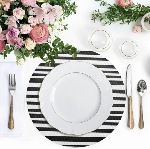 Vista 5 de Black White Stripes Round Placemat, Washable Place Mat Heat Resistant for Kitchen (one Sizex1)
