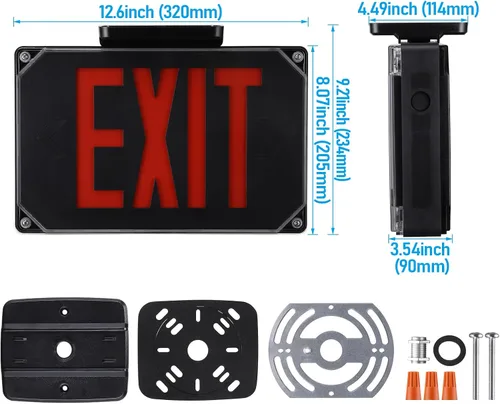 Vista 7 de LEONLITE Señal de salida LED roja, luz de salida de ubicación húmeda con batería de respaldo, certificación UL, iluminación de emergencia cableada