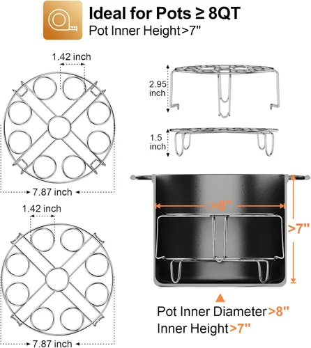 Vista 2 de GSlife Estante de vapor para huevos, salvamanteles de acero inoxidable para olla a presión de 8 cuartos de galón, cocina 18 huevos, inserto apilable