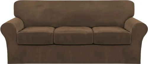Vista 64 de FantasDecor Fundas de terciopelo para sofá de 2 piezas para sala, con cojín individual, protector elástico de muebles para mascotas, lavable a Negro