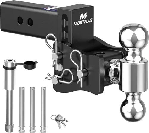 Vista 20 de MOSTPLUS Enganche de remolque de aluminio compatible con receptor de 2 pulgadas, 2 bolas con bolas de 2 pulgadas y 2-5/16 pulgadas, altura ajustable