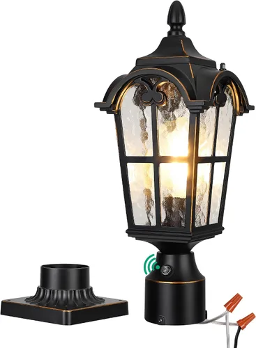 Vista 9 de EDISHINE Lámpara de poste exterior grande de atardecer hasta el amanecer, lámpara de poste de 21.9'' H 120V con base de montaje en muelle, lámpara