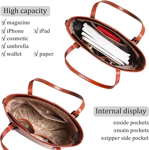 Vista 3 de FALAN MULE Bolsos de mano para mujer, de cuero genuino, con asa superior, correas ajustables, bolso de hombro