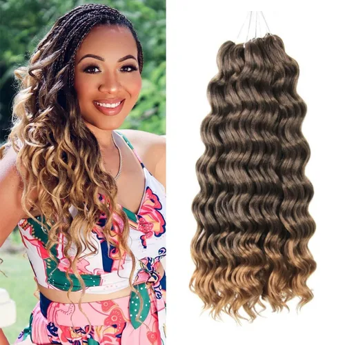 Vista 16 de Pelo de onda marina con trenzas de ganchillo, 6 pulgadas, 8 paquetes, trenzas rizadas suaves y profundas, extensiones de pelo sintético ondulado