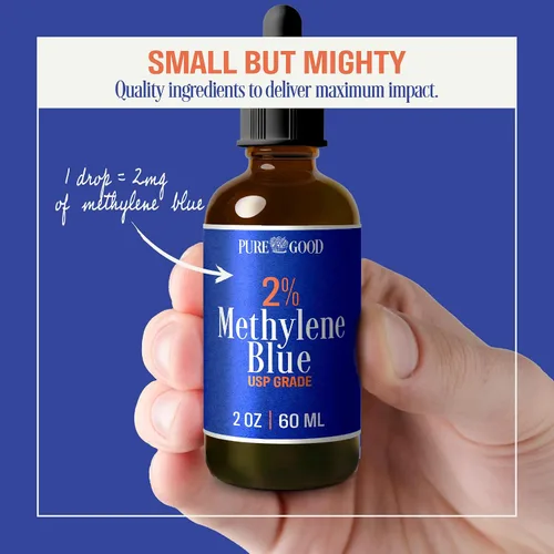 Vista 4 de PureGood Azul de metileno 2% líquido – 10 mg por porción de 0.0 fl oz – 2.0 fl oz (2.03 fl oz) – Aproximadamente 120 porciones – Probado por
