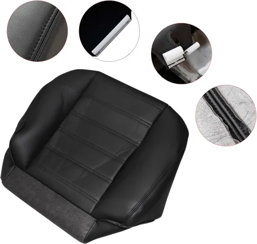 Vista 3 de SecosAutoparts Funda de asiento de cuero para conductor y pasajero, color negro, compatible con Hummer H2 2003 2004 2005 2006 2007