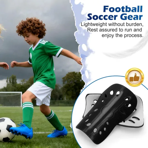 Vista 7 de Espinilleras de fútbol, 2 pares de fundas de espinilleras de fútbol superligeras y transpirables, equipo de protección de espinilleras para niños