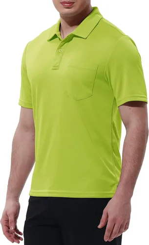 Vista 2 de Rdruko Polo para hombre, manga corta, secado rápido, para exteriores, golf, deportes, con bolsillo