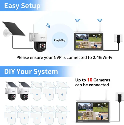 Vista 5 de Sistema de cámara de seguridad con energía solar para exteriores con monitor de 10 pulgadas, 2 cámaras inalámbricas 2K para seguridad del hogar