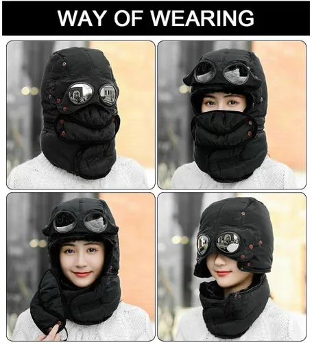 Vista 5 de Winter Thermal Trapper Hat with Glasses Winter Cycling Windproof Ski Mask Cap