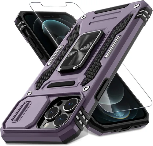 Vista 128 de DEERLAMN Funda para iPhone Xs Max con funda deslizante para cámara + protector de pantalla, soporte giratorio de anillo de grado militar a prueba