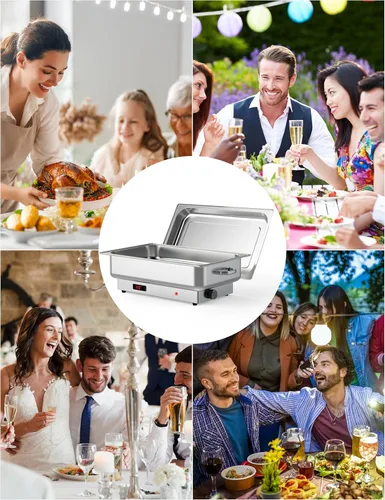 Vista 6 de GarveeHome Juego de bufé eléctrico de acero inoxidable con 1 sartén y tapa de 9 cuartos de galón, control de temperatura de 400 W, 86-200 °F