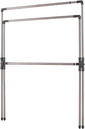 Vista 8 de BAOYOUNI Estante plegable de secado de ropa de acero inoxidable con doble poste, barras expandibles, ahorro de espacio, retráctil, resistente