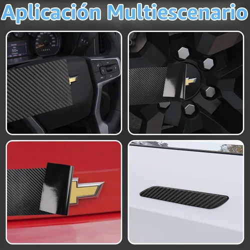 Vista 4 de Lypumso Kit de Envoltura de Vinilo para Emblema de Auto, 6 Piezas de Fibra de Carbono Negro Compatible con Calcomanías de Logo Chevy Bowtie, Corta