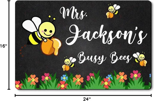 Vista 3 de VOTANTA Felpudo de abejas de bienvenida al aula, tapete personalizado con nombre para el profesor, para el regreso a la escuela, tapete decorativo
