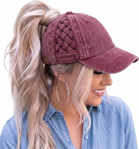 Vista 27 de Funky Junque - Sombrero de cola de caballo para mujer, gorra de béisbol con ajuste ajustable y cola de caballo alta cruzada para uso diario Paquete