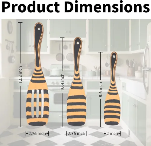 Vista 6 de Juego de Espurones Apto para Lavavajillas Espátula de Madera para Cocinar Cucharas de Madera Resistentes para Cocinar Espátula de Madera